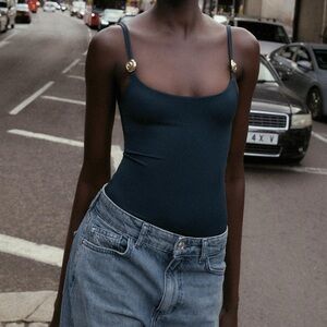 Zara Never Worn Seashell Polyamide Bodysuit